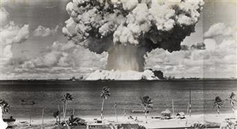 (NUCLEAR) A group of four panoramic atomic bomb testing photographs, including two sets of duplicates from the Bikini Atoll Baker Day b